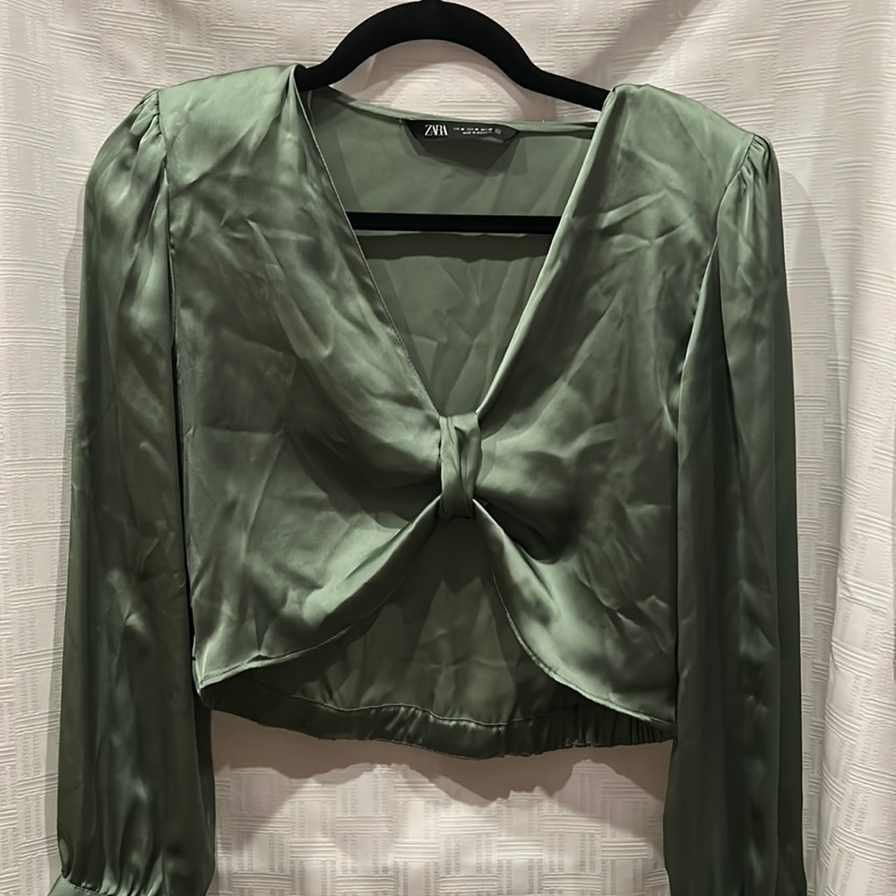 Zara Green Satin Long Sleeve